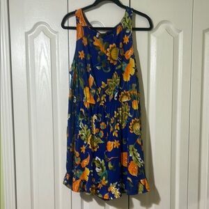 Emerald Floral Blue and Orange Romper. NWOT